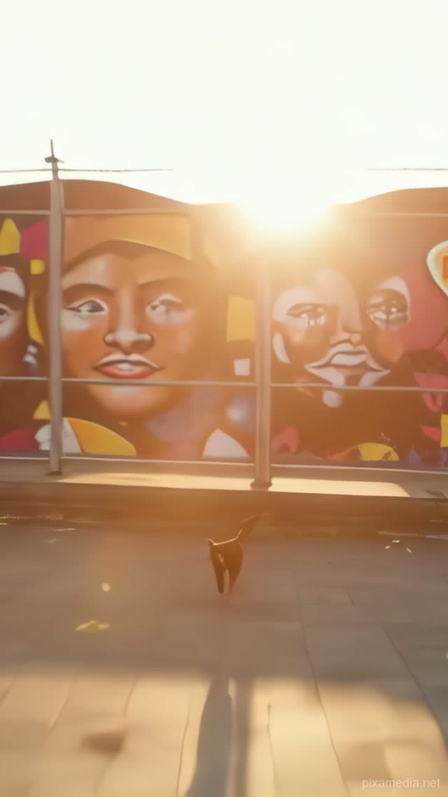 Feline Leap on Painted Wire - Street Art AI stock